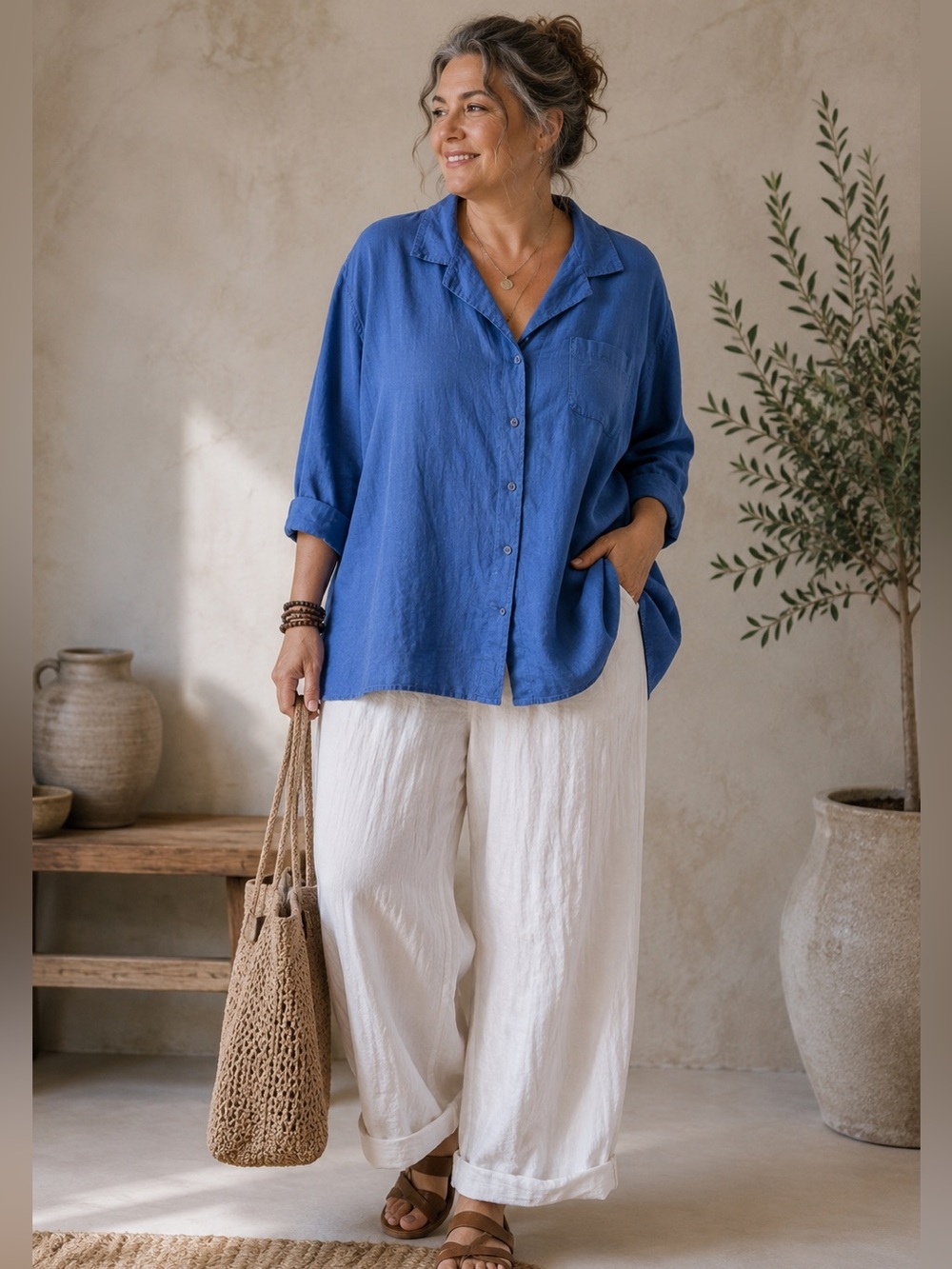 FLAX 100% linen shirt in a rich cornflower/denim blue 3G/3X